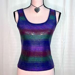 St. John Multi Rainbow Sequin Stripe Knit Shell T… - image 1